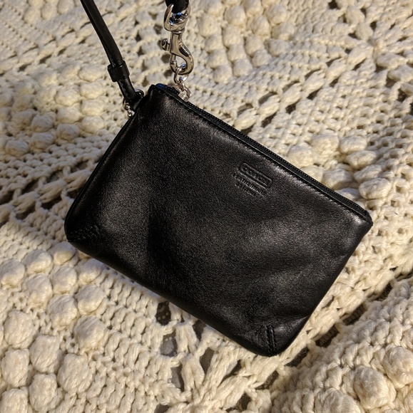 Coach Handbags - Authentic Coach leather black wristlet silver